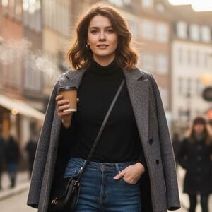 Eddie Bauer Black Turtleneck Longsleeve Invisible Zippered Back Size SML